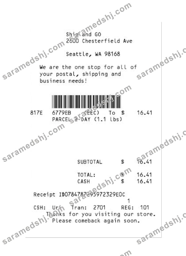 SHIP AND GO receipt template